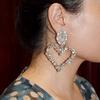 Shiny Crystal Rhinestone Heart Pendant Dangle Earrings for Women Statement Jewelry Accessories