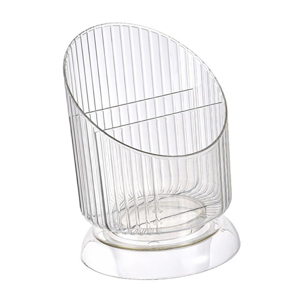 Makeup Brush Holder Organizer Plastic Transparent Round Makeup Brush Storage Holder Cup for Pen Pencil White Free Size