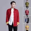 Chinese Style Men Shirt Tang Suit Stand-Up Collar Shirt Imitation Satin Reversible Printed Top Auspacious Color Shirt for Daily Casual Wear Festivals
