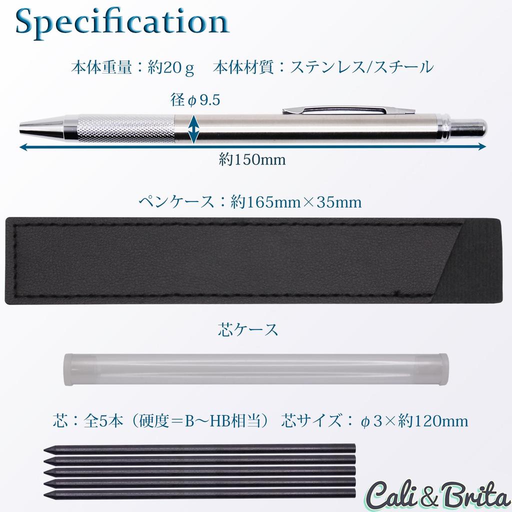 Mecánico Grueso 3mm Recambios de Marca Incluidos Lápiz Cali&Brita [Extra Mina de 3.0mm] Lápiz, Mina, Hoja, Dibujo, Arquitectura, Metal, (Mecánico + Plomo)