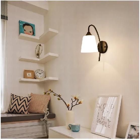 Modern wall lamp retro milky white glass lampshade bedroom staircase bedside lamp attic interior black E27 base home decoration