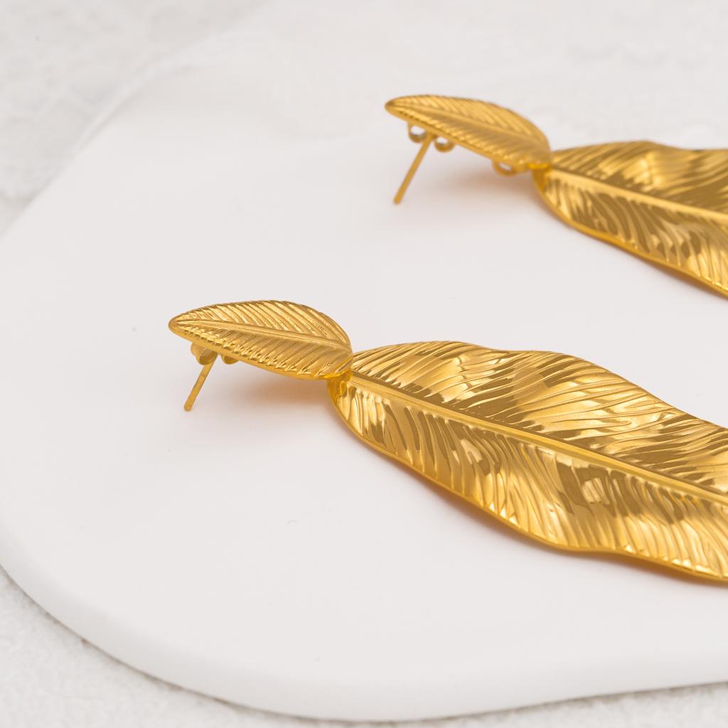 Elegantní náušnice ve tvaru listu pro ženy, Náušnice z nerezové oceli pro ženy