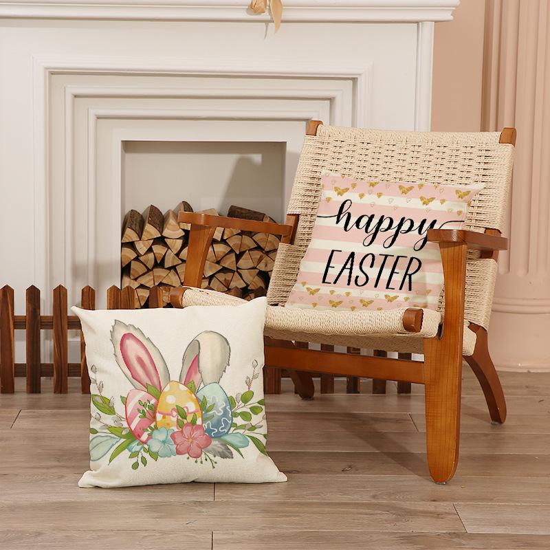 Easter Pillow Happy Bunny Print Decorative Square Combination Pillow Case Versatile Sofa Cushion