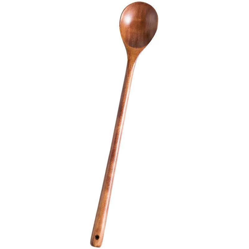 Food-Grade Wooden Spoon with Extended Handle - Anti-Scalding, Ideal for Mixing in Rice Cookers & Milk Pots, Engravable.