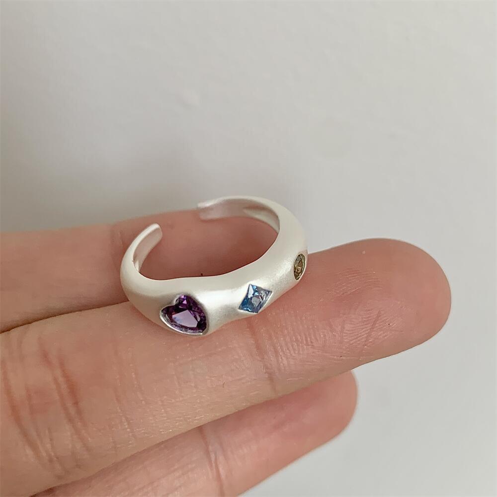PANJBJ 925 Silver Love Heart Zircon Ring For Women Design Sweet Versatile Frosted Adjustable Jewelry Party Gift Dropshipping