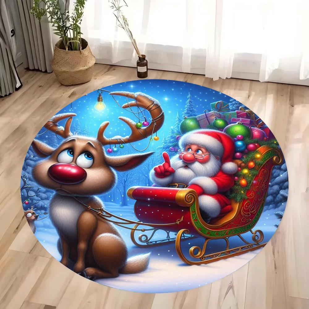 Weihnachtsmann Runder Teppich Wohnzimmer Schlafzimmer Matte Festliche Atmosphäre Dekorierter Weihnachtsbaum Heimteppich Dekoration