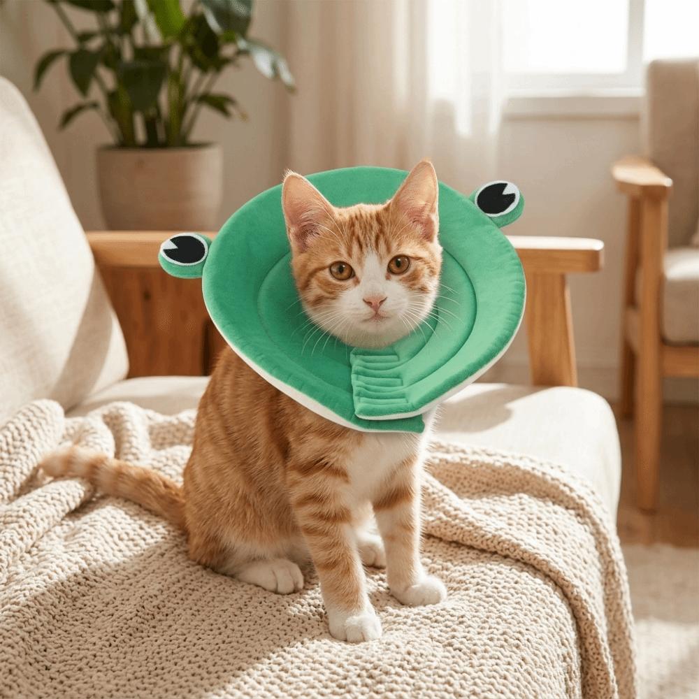 Adjustable Fit Frog Shaped Collar Frog Shape Anti Licking Collar Cat Dog Neck Cover  Bath Use S