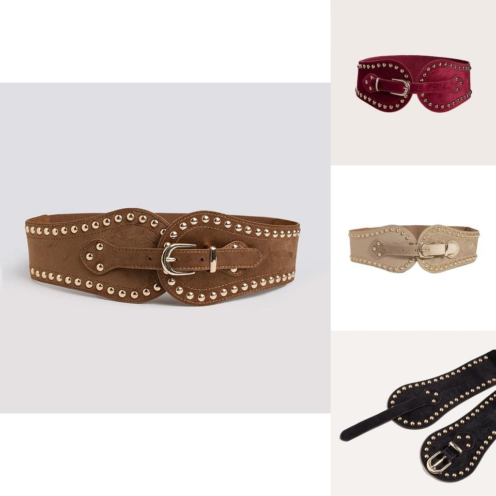 Womens Adjustable Faux Leather Waist Belt With Rivet Decor Western Style For Winter Wear