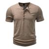 New Design Men's Summer Solid Color T-Shirts Bamboo-Handled Henry Collar Casual Button Short Sleeve Top Tees Hip Hop Streetwears