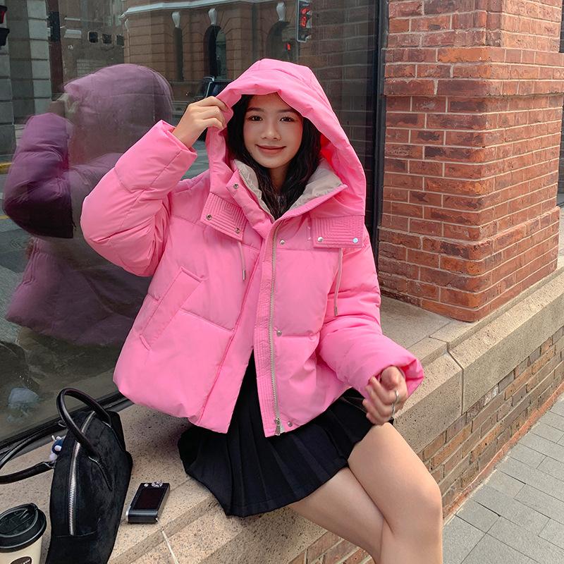 Cotton and thickened down cotton jacket women's new warm hooded bread jacket and cotton jacket for winter 2025