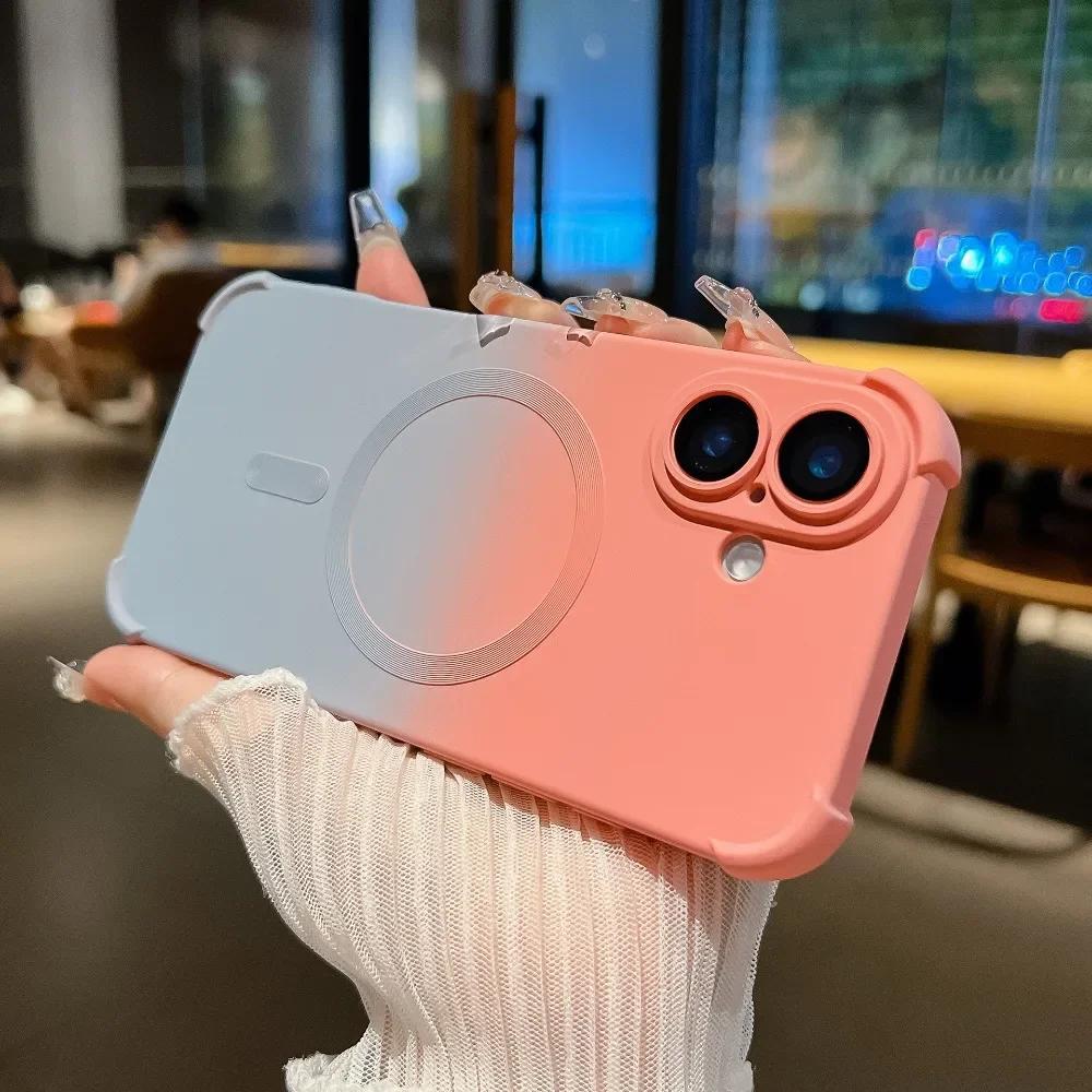 Gradient Color Shockproof For Magsafe Magnetic Phone Case with Camera Lens Protector for iPhone 16 Pro Max 15 14 Plus 13 12