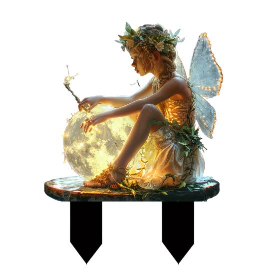Flower Fairy Garden Stake 2D Flat Acrylic Luminous Ball Yard Art Stake B