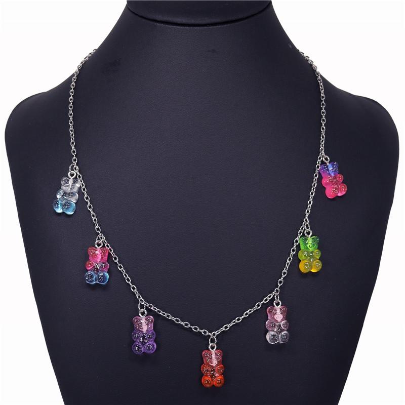 Handmade Gradient Color Candy 7 Color Cute Judy Cartoon Bear Charm Necklace for Women Girl Jewelry Gift