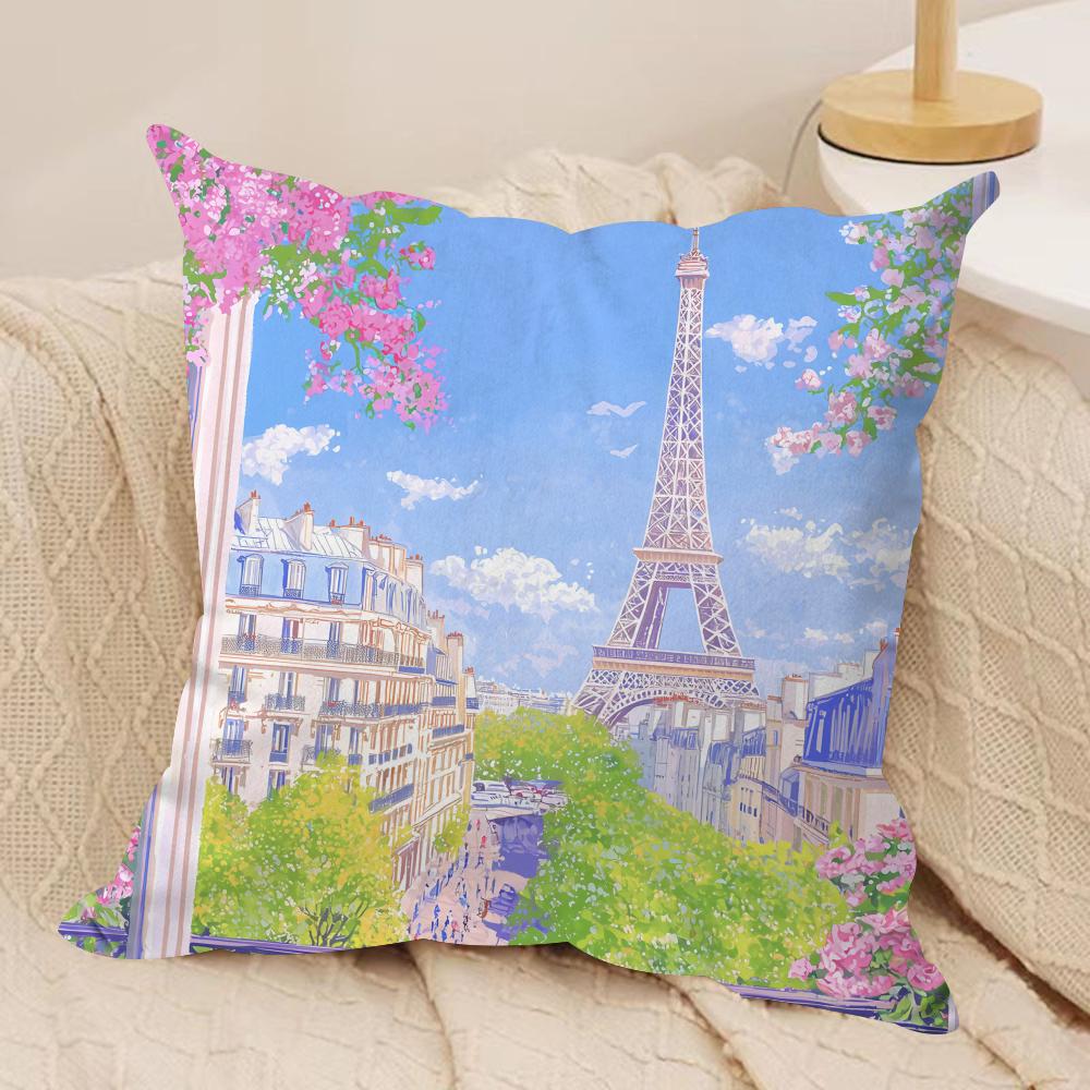 Pink Scenery Ins Girl Cushion Cover Silky Short Plush Invisible Zipper Dustproof Sofa Pillow Case For Home Decor