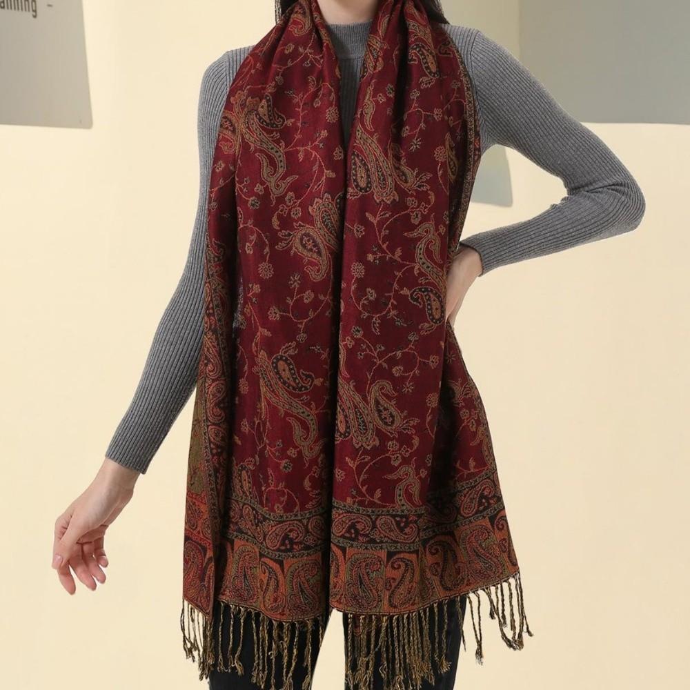 Tassels Sunscreen Shawl Ethnic Style Cashmere Scarf Retro Paisley Shawl  Women