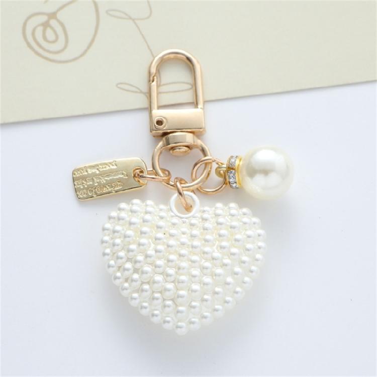 Elegant Heart Keychain with Pearls Accent Trendy Pearls And Alloy Rose Heart Keychain Adornment For  Fashion Lovers