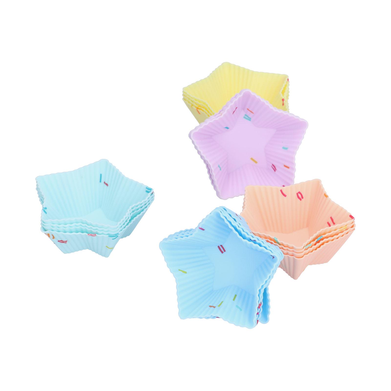 20pcs Silicone Baking Cups Bright Colors Cute Shapes Reusable Cake Making Molds for Donuts Puddings