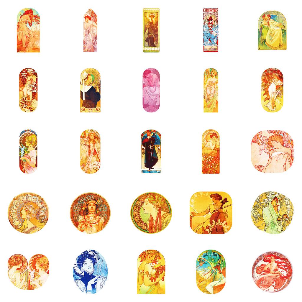 New 50 Muxia Art Theme Waterproof Stickers DIY Mobile Case Skateboard Laptop Decoration