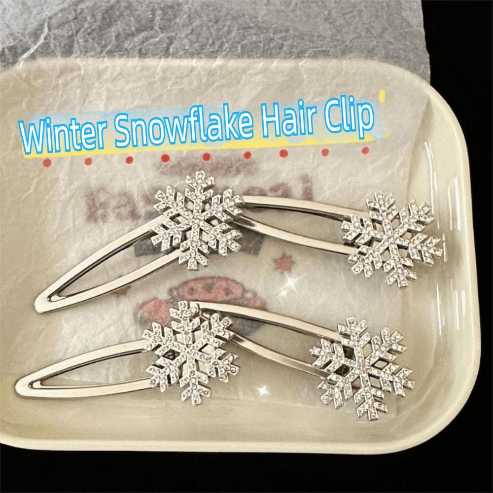 Christmas Rhinestones Snowflake Hair Clip Metal Broken Clips Gifts BB Clip  for Woman Girls