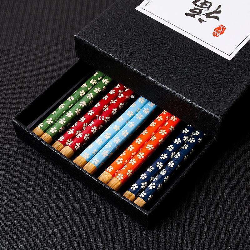 5-Pair Japanese Non-slip Bamboo & Wooden Chopsticks Gift Set