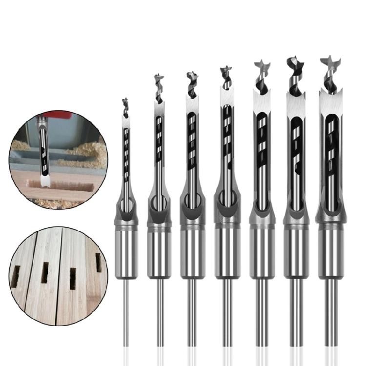 7Pcs Complete Square Mortising Chisel Set Heat Resistant Material Chisel Drill Bits For Efficient Wood Drilling