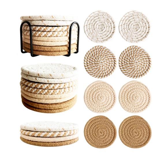 Cotton Rope Coaster Mug Mat with Stand Heat-Resistant Non-Slip Table Protector Reusable