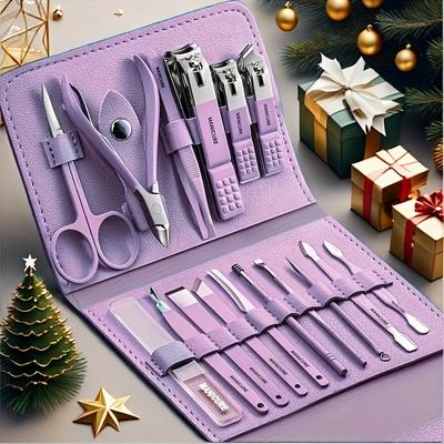 1 Set aus 16 Premium Edelstahl Nagelknipser Set im modernen Stil, Klingen-Nagelfeile, Ohrlöffel, Schere, Beauty-Care Professionelles Reise-Set