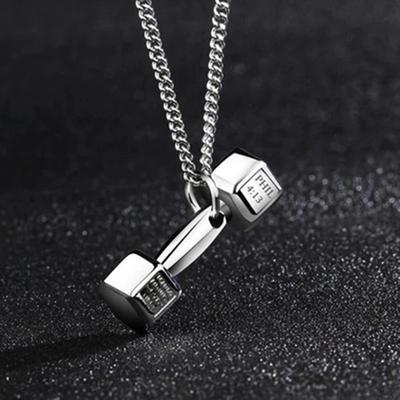 Nova Colar Pingente Haltere de Academia Colar Bodybuilding Homens e Mulheres Barra Haltere Esportiva Presente de Feriado S403