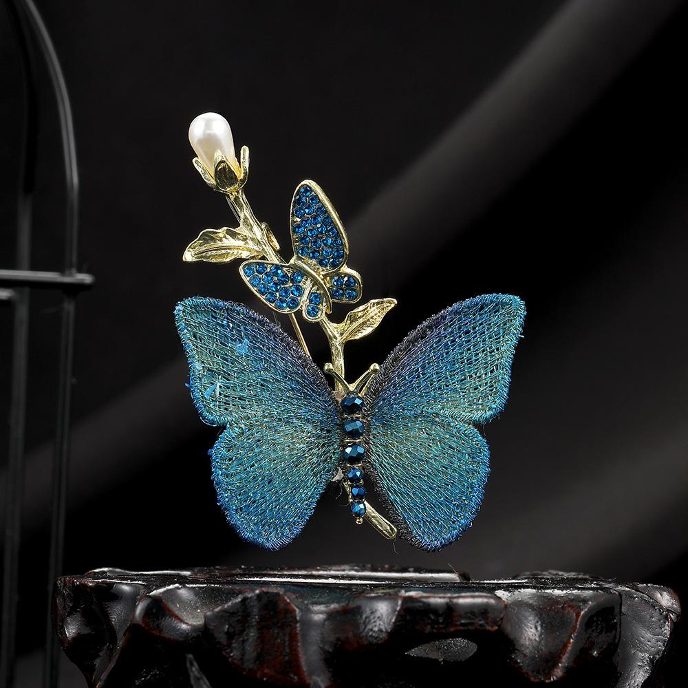 Elegant Purple And Blue Butterfly Pearl Brooch For Women, National Tide, Ancient Style, Light Luxury, High-End Sense, Fashion Temperament Pin