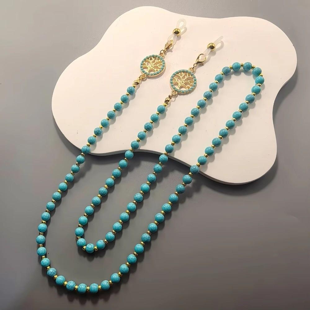 Imitation Turquoise Long Bead Chain Anti Slip Design Glasses Hanging Rope For Women