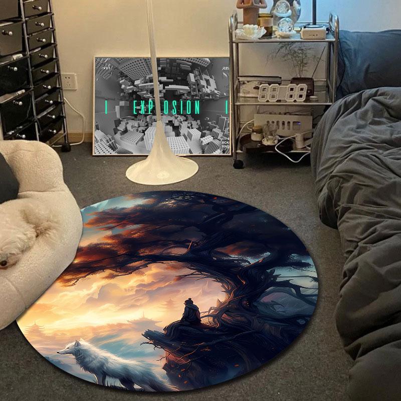 Handmade Style Round Pop Art Multicolor Accent Rug, Non-Slip Floor Mat for Kitchen