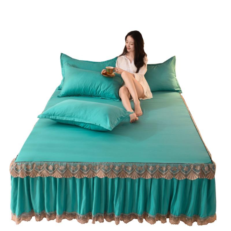 3-teiliges Set, moderne königsblaue Tagesdecke, cooler Bettrock, maschinenwaschbare Bettlaken mit Gummiband für Queen-King-Size-Betten