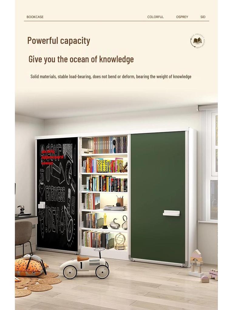 Steel Bookshelf with Whiteboard Doors, Multi-Layer Library Bookcase, Children's Picture Book Rack