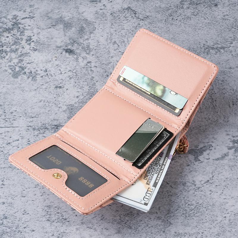 women's wallet, short, European and American PU high-end coin purse, printed, multi-card slots, small wallet, money cl