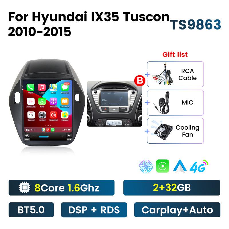 Compatible with 2010-2015 Hyundai IX35 Vertical Screen Android Navigation System for Reverse Imaging.