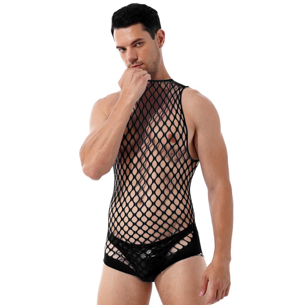 Men Swimwear Fishnet Cover Up Dress Stretchy Swimsuit for Bathing Suits
