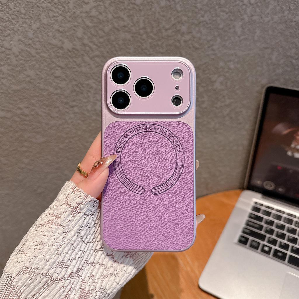 For iPhone 17 Pro Magnetic Back Cover Precise Cutouts Textured PU Leather Coated TPU + PC Protective Phone Case Compatible with MagSafe