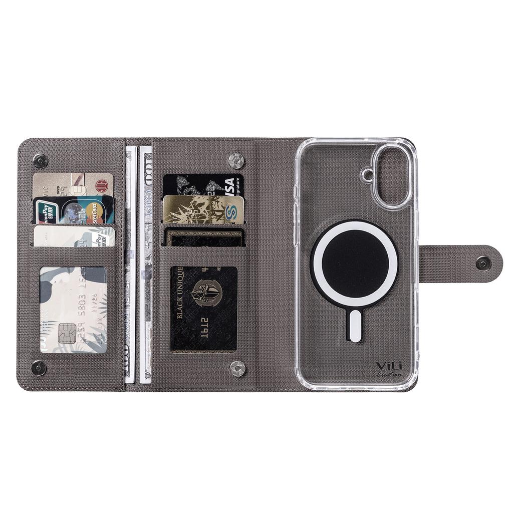 VILI GHA-C Series For iPhone 16 Magnetic Case RFID Blocking Detachable 2 in 1 Leather Phone Cover