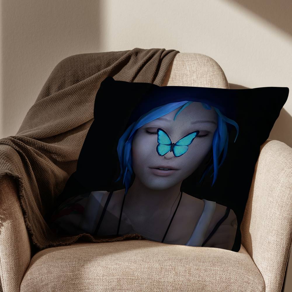 blue Butterfly Life is Strange Pillow Case Antidustmite Pillowcase Invisible zipper silky short plush Sofa cushion cover