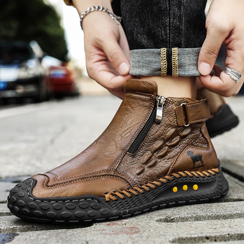 Classic Handmade Leather Boots for Men Fashion Outdoor Casual Ankle Boots Comfort Slip on Driving Shoes Men's Boots