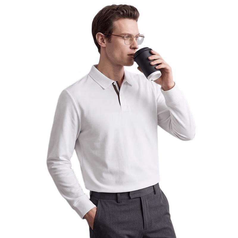 SHANSHAN Men's Long Sleeve Brushed Jacquard Polo Shirt