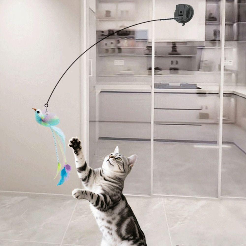 Auto Interactive Cat Toy Wand Hands-Free Detachable Cat Stick Toy Simulation Bird with Bell Interactive Cat Toy Pet Supplies