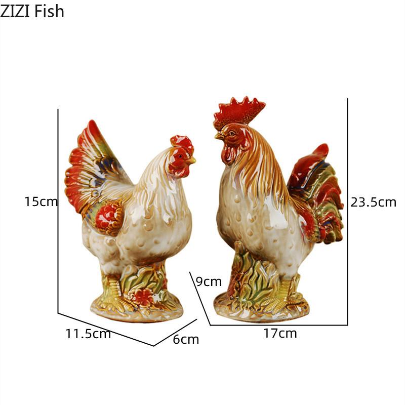 Creative Rooster and Hen Sculpture Ceramic Crafts Living Room Wine Cabinet Decoration European Home Courtyard Decoration Art