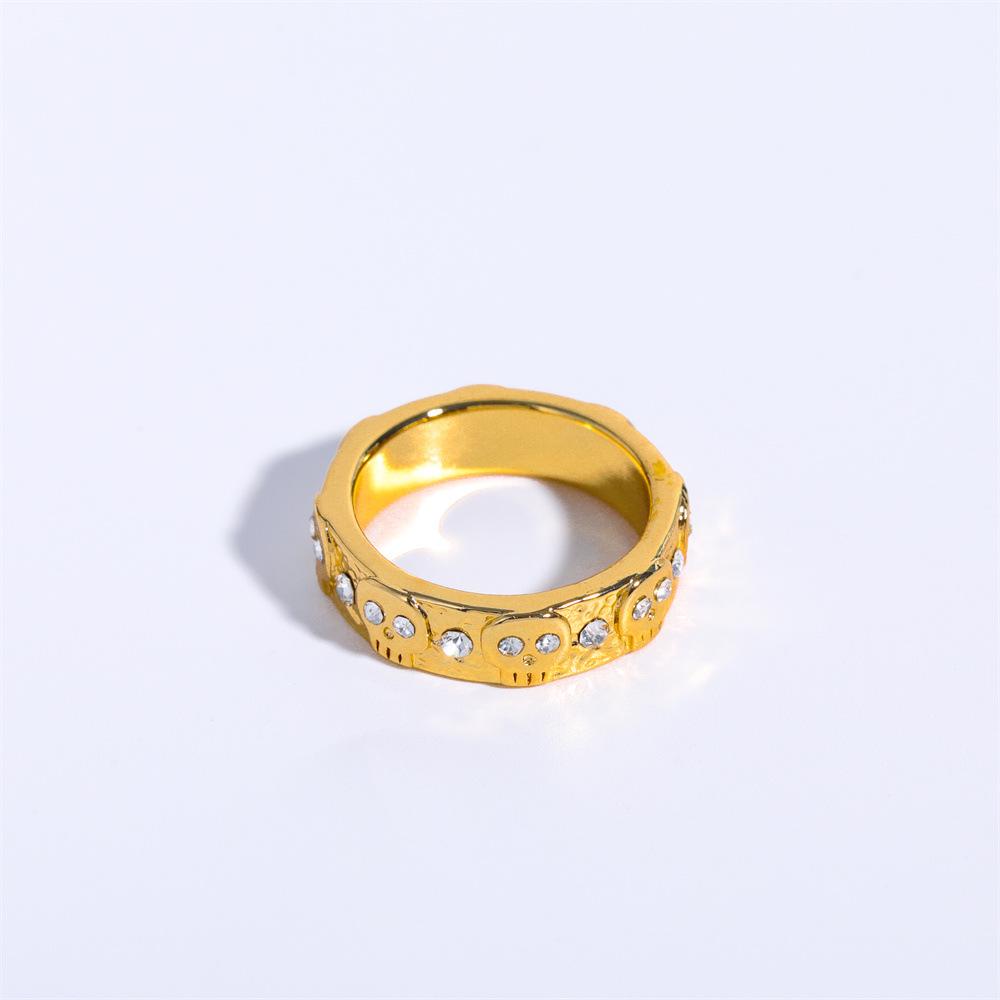 Trendy Gold Skull Ring with White Diamonds - Luxury Fashion Accessory