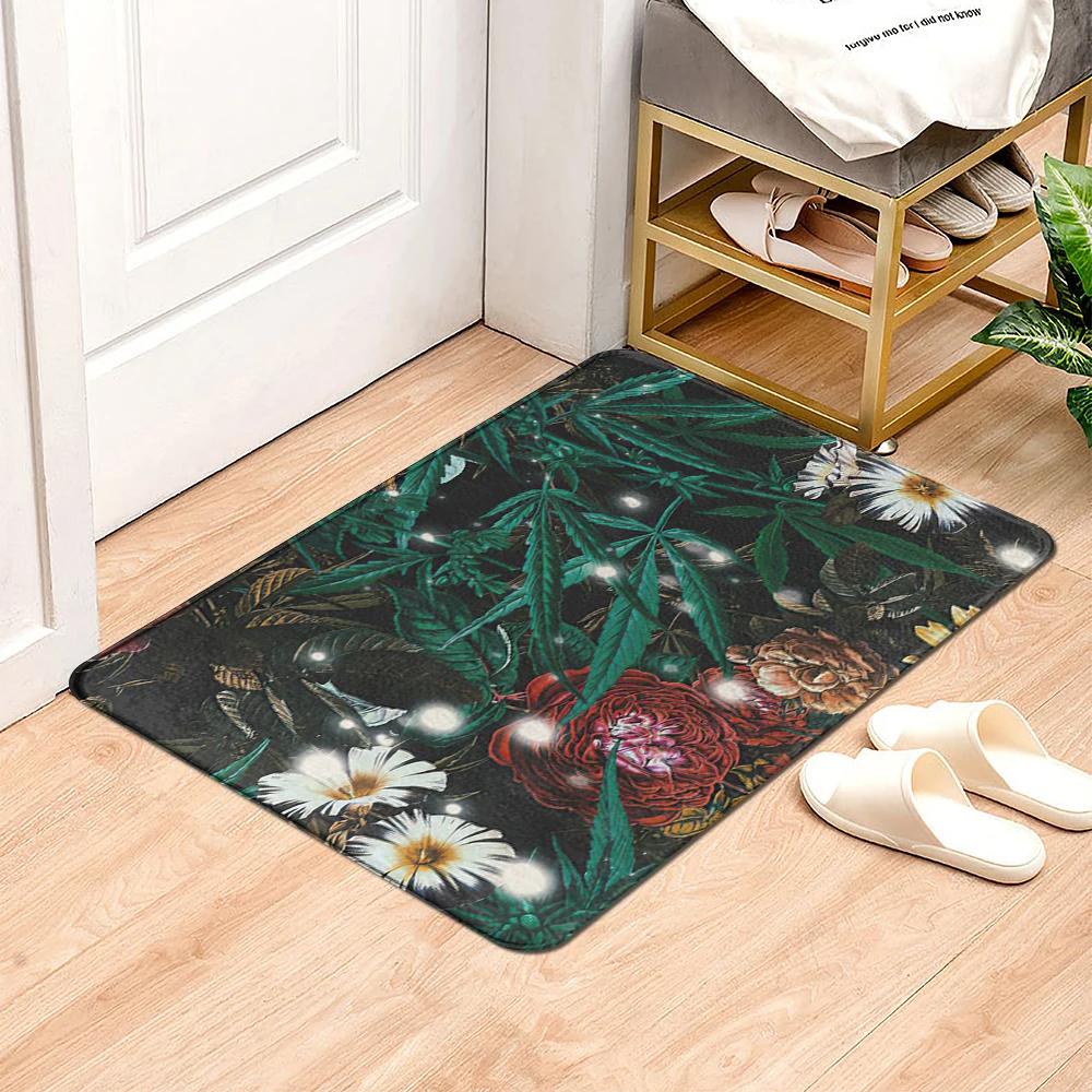 Beautiful Flowers Entrance Door Floor Mat Door Mat Non-Slip Foot Pad Home Welcome Carpet for Hallway Bath Kitchen Doormat
