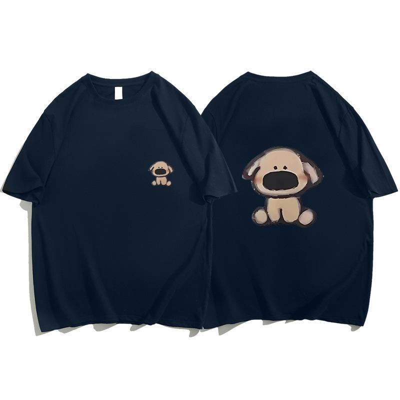 

Fat mm apricot short-sleeved t-shirt women s summer new American retro loose large size design pure cotton couple top 3xl (160-180 recommended) Темно-синій