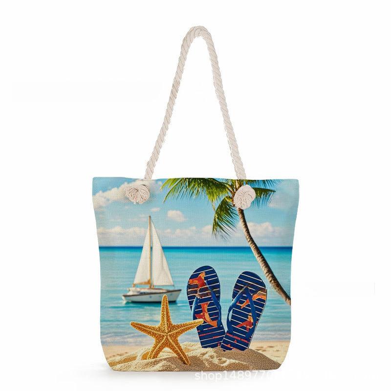 Multifunctional  Beach shells Printed Thick Rope Shoulder Beach Bag 7575