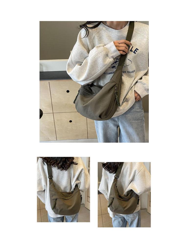 Spring Nylon Pleated Crossbody Shoulder Bag: Women's Lightweight Casual Dumpling Bag in Matching Colors
