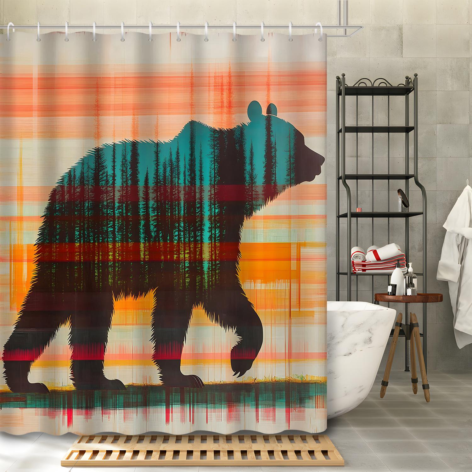 

1 шт. Абстрактный животный коричневый медведь лесной фон занавеска для душа, Декор для ванной комнаты занавеска для душа с 12 крючками в комплекте, Ванная комната 90x180cm35x71in