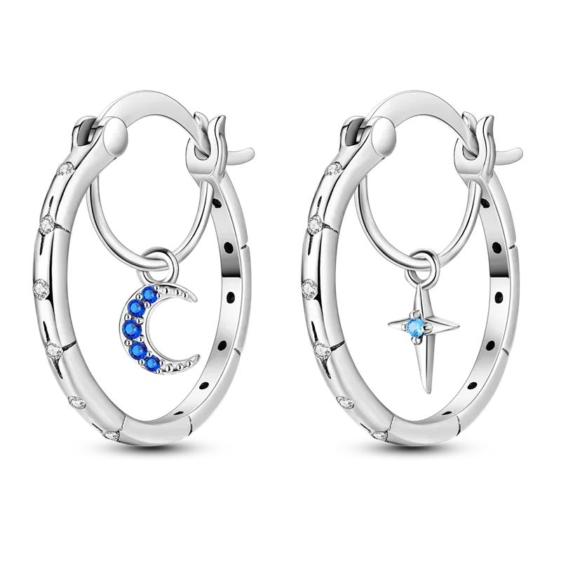 925 Sterling Silver Love Feather Moon Star Heart Earrings Fit Original Charms Hoop for Women Girls Stud Earring Jewelry Gifts